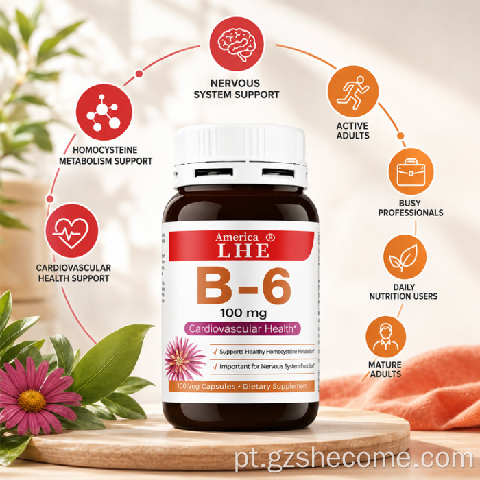 Shecome Vitamina B6 Cápsulas Sistema Nervoso Saúde Cardíaca